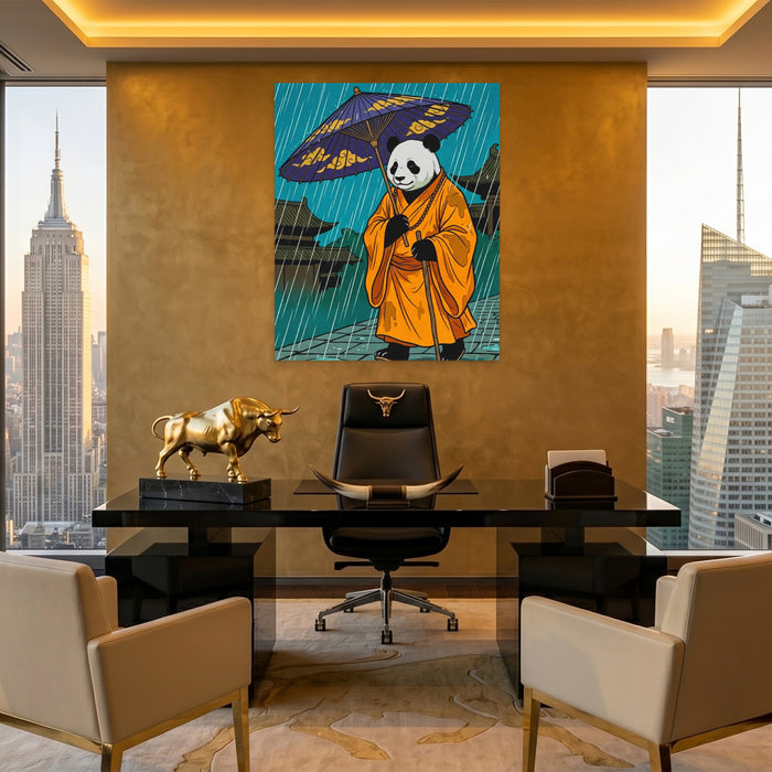 Panda Rainy Monk canvas wall art, room view