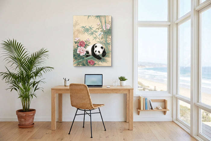 Panda Rests Amidst Peonies — panda rests amidst peonies office space with desk chair 1port flush print