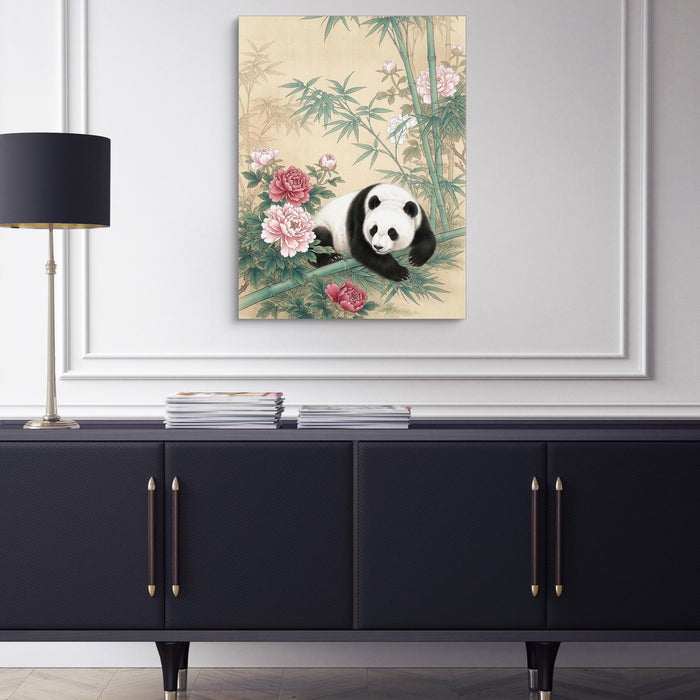 Panda Rests Amidst Peonies — panda rests amidst peonies sq blue cabinet 1port flush print