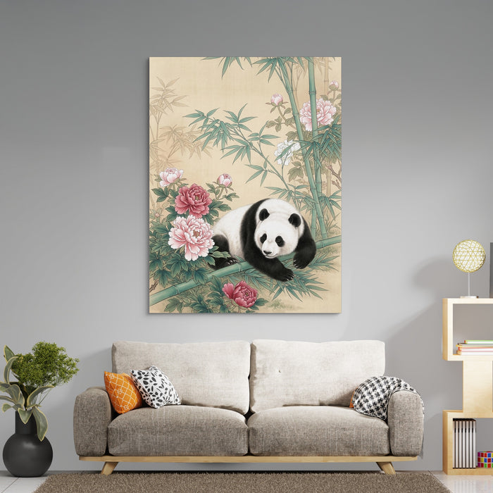 Panda Rests Amidst Peonies — panda rests amidst peonies sq boring room 1port flush print