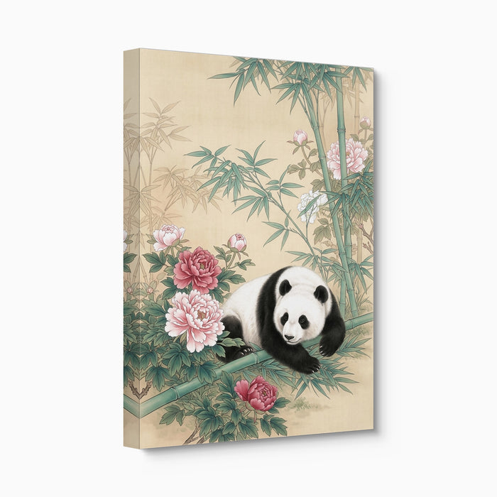 Panda Rests Amidst Peonies — panda rests amidst peonies angled flush print