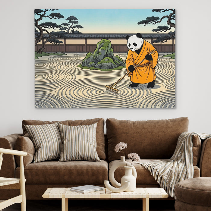 Panda Zen Rake canvas wall art, room view