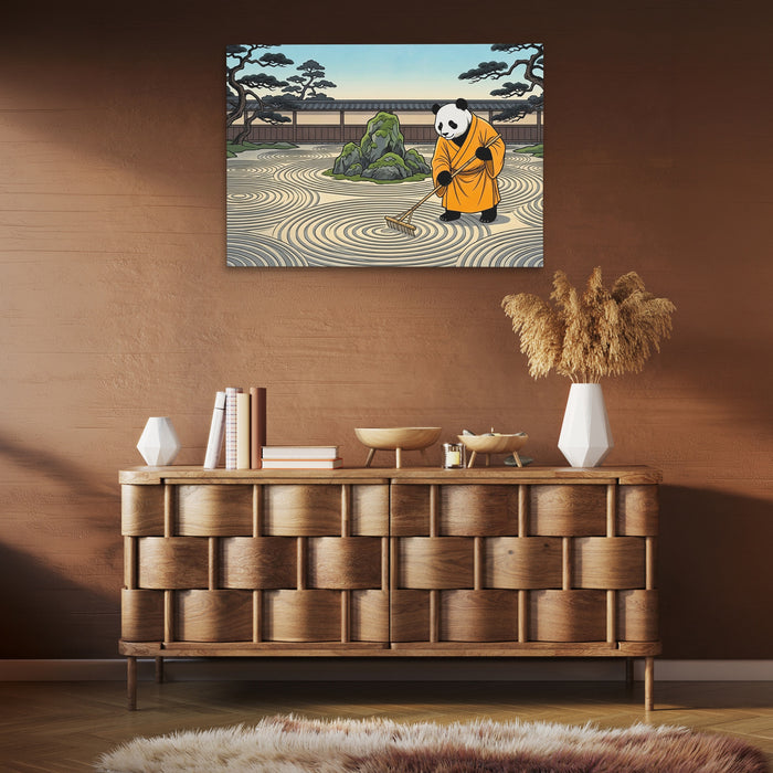 Panda Zen Rake canvas wall art, room view