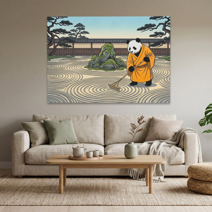 Panda Zen Rake canvas wall art, room view
