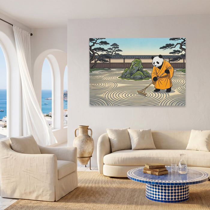 Panda Zen Rake canvas wall art, room view
