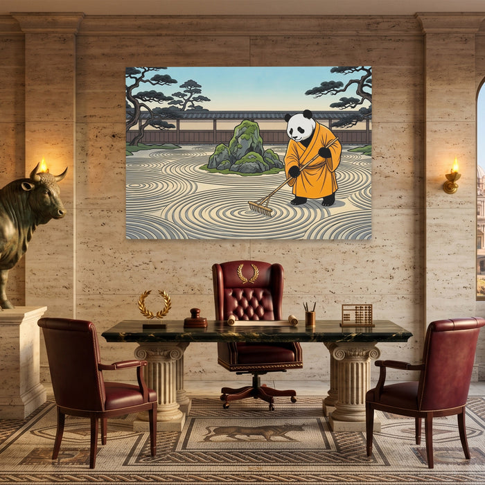 Panda Zen Rake canvas wall art, room view