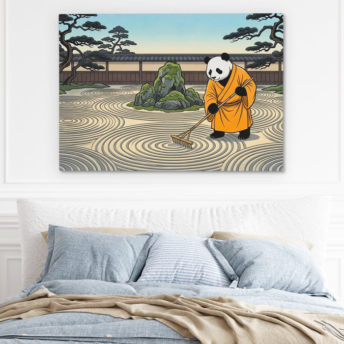 Panda Zen Rake canvas wall art, room view