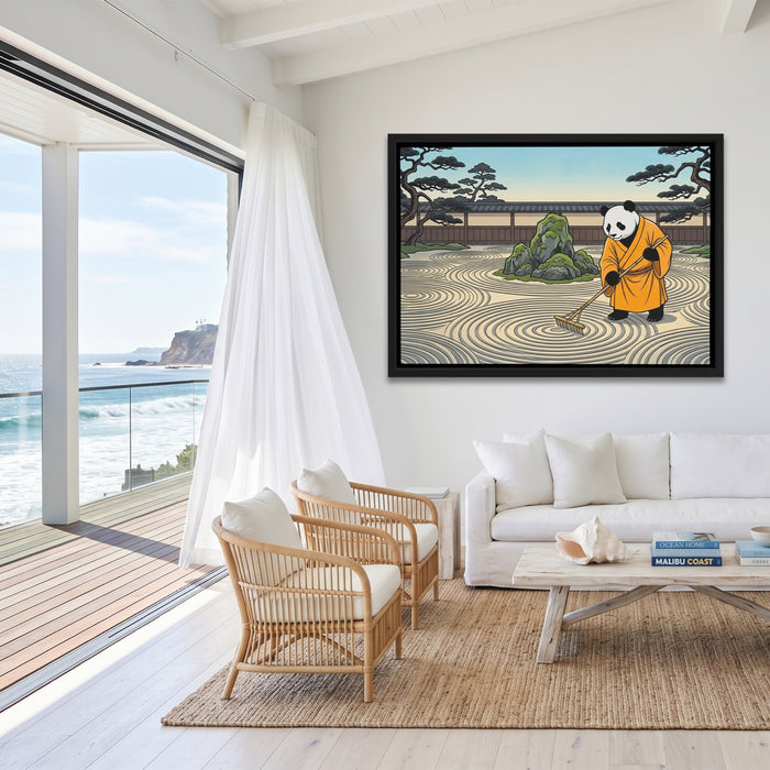 Panda Zen Rake canvas wall art, room view