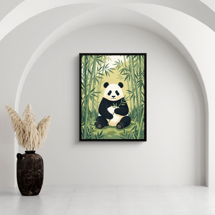Panda's Forest Green Retreat — panda's forest green retreat sq white wall 1port framed black