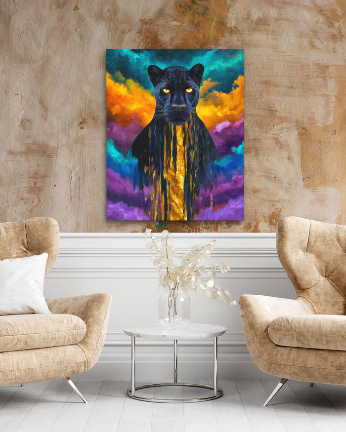Panther's Golden Flow - Luxury Wall Art