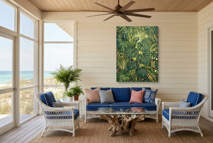 Parrot Golden Jungle — parrot golden jungle living room with couch 2 1port flush print