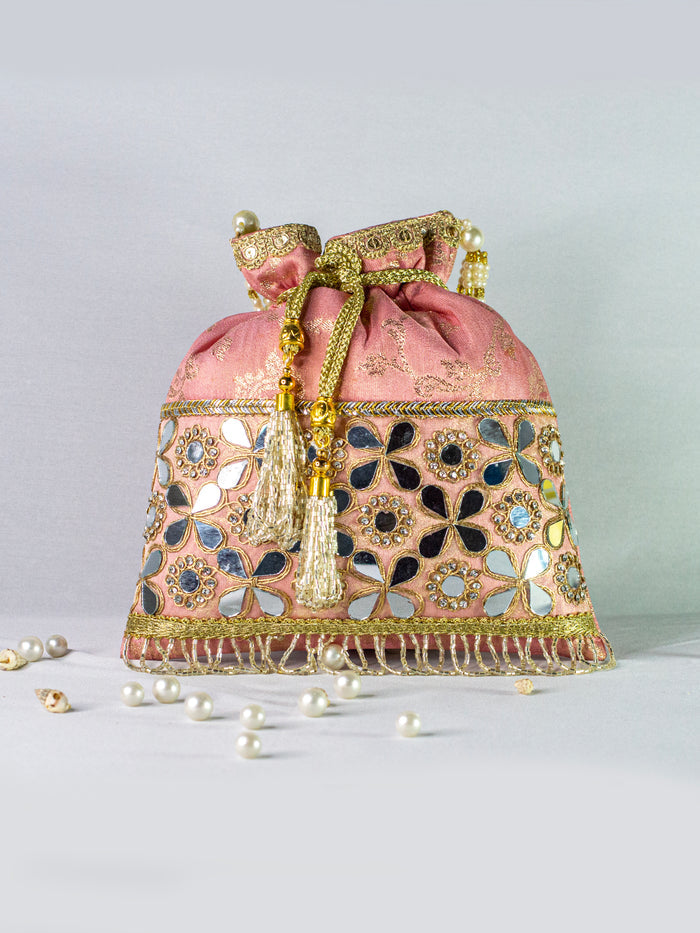 Peach Banarasi Hand Embellished Potli