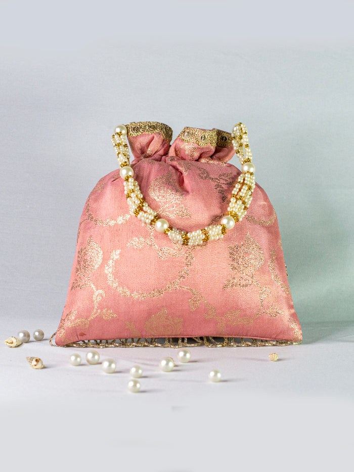 Peach Banarasi Hand Embellished Potli