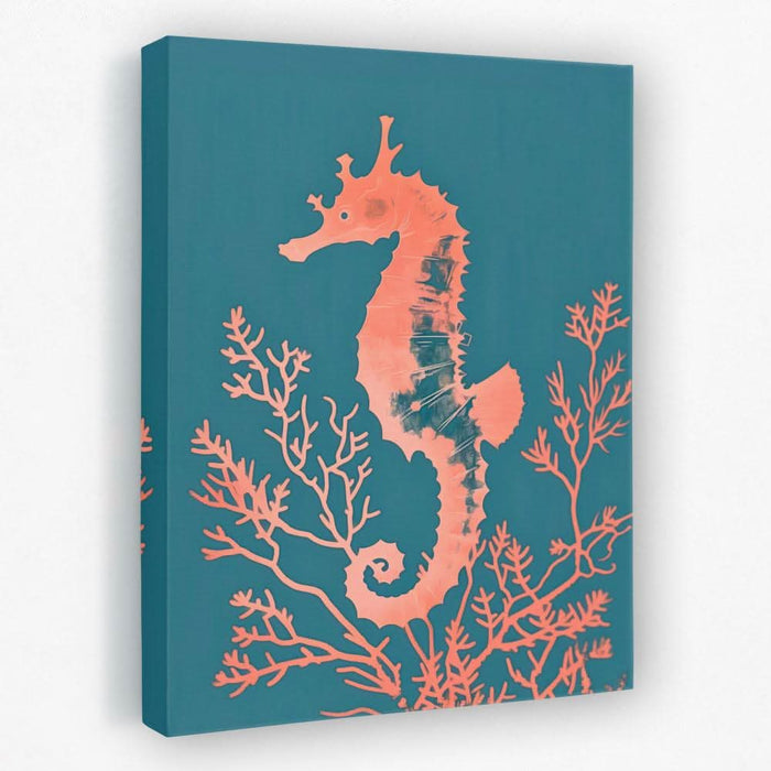 Peach Seahorse - Beach Canvas Wall Art
