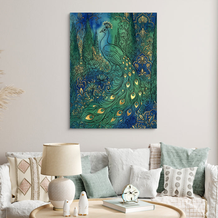 Peacock Emerald Garden — peacock emerald garden sq clock bed 1port flush print