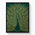 Peacock Golden Emerald — peacock golden emerald white studio framed black