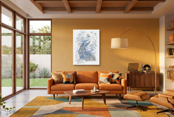 Peacock Golden Feathers — peacock golden feathers living room interior space 1port flush print