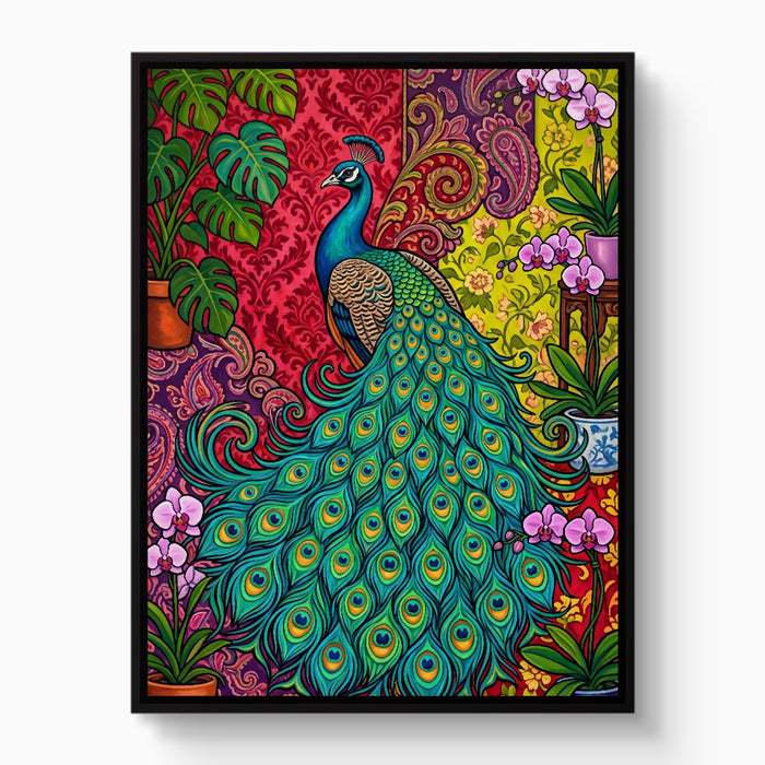 Peacock Unfurled — peacock unfurled white studio framed black