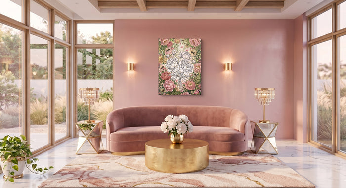 Peonies Golden Gathering — peonies golden gathering pink living room 1port flush print