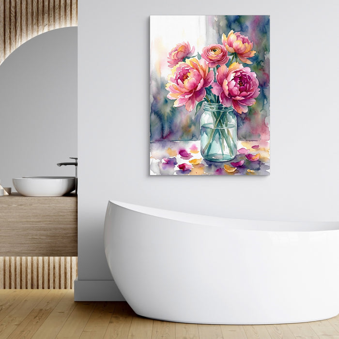Peonies Watercolor Still — peonies watercolor still sq bathroom hotel 1port flush print