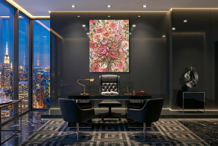 Peony Ranunculus Bouquet — peony ranunculus bouquet office with city view 3 1port flush print