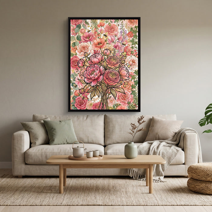 Peony Ranunculus Bouquet — peony ranunculus bouquet sq calm vibes 1port framed black