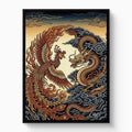 Phoenix Dragon Confront — phoenix dragon confront white studio framed black