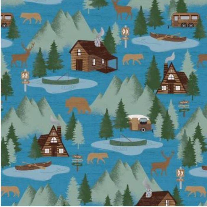 Pillowcase - Moose Creek Lodge At the Cabin Blue Cotton