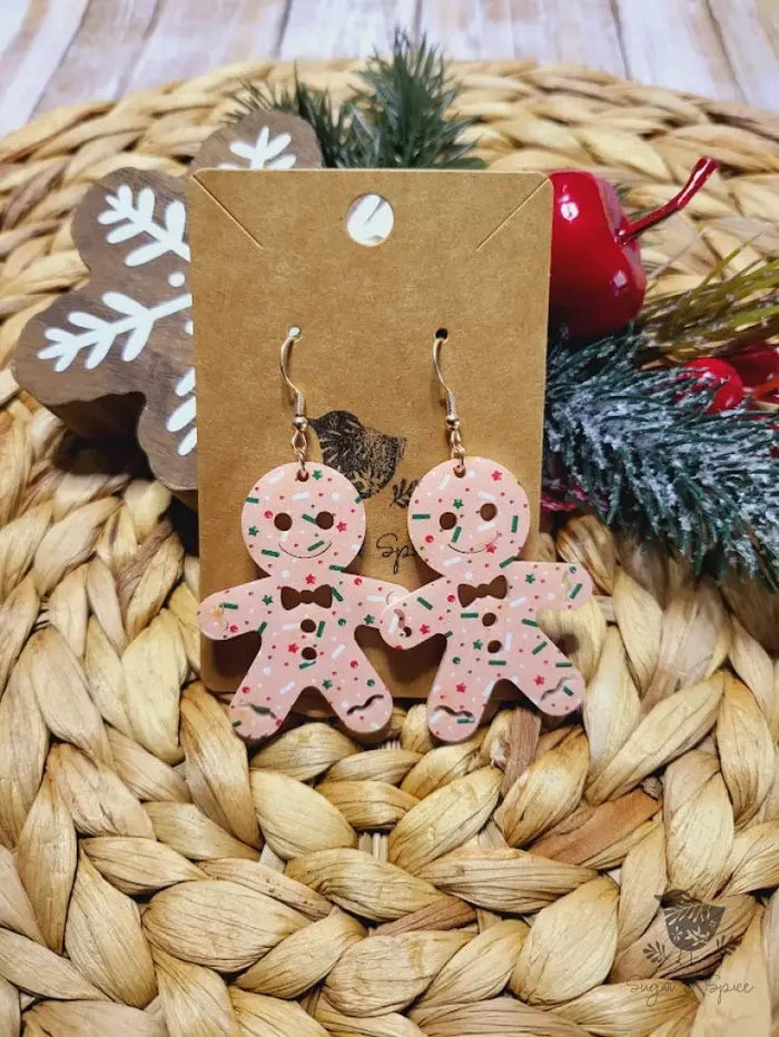 Pink Gingerbread Cookie Christmas Earrings - Premium  from Sugar and Spice Invitations - Just $11.25! Shop now at Sugar and Spice Paper