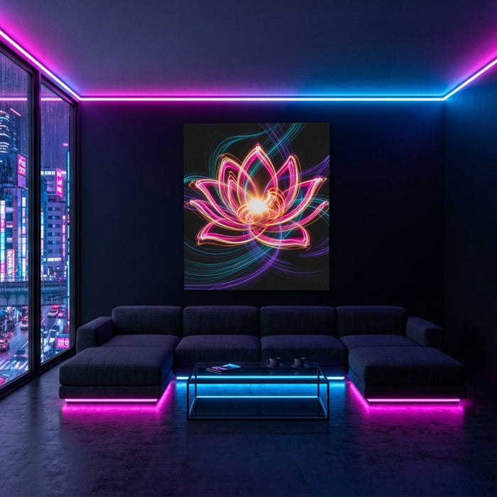Pink Lotus Neon canvas wall art, room view