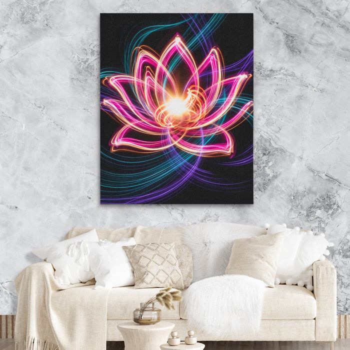 Pink Lotus Neon canvas wall art, room view