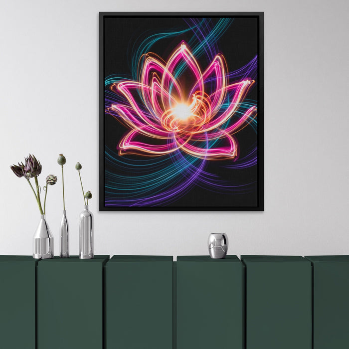 Pink Lotus Neon canvas wall art, room view