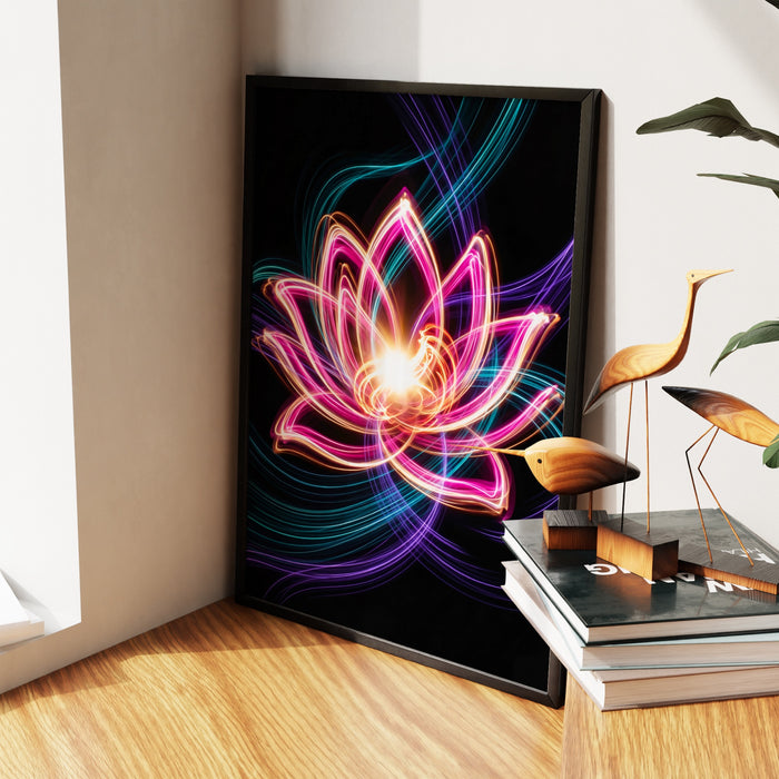 Pink Lotus Neon canvas wall art, room view