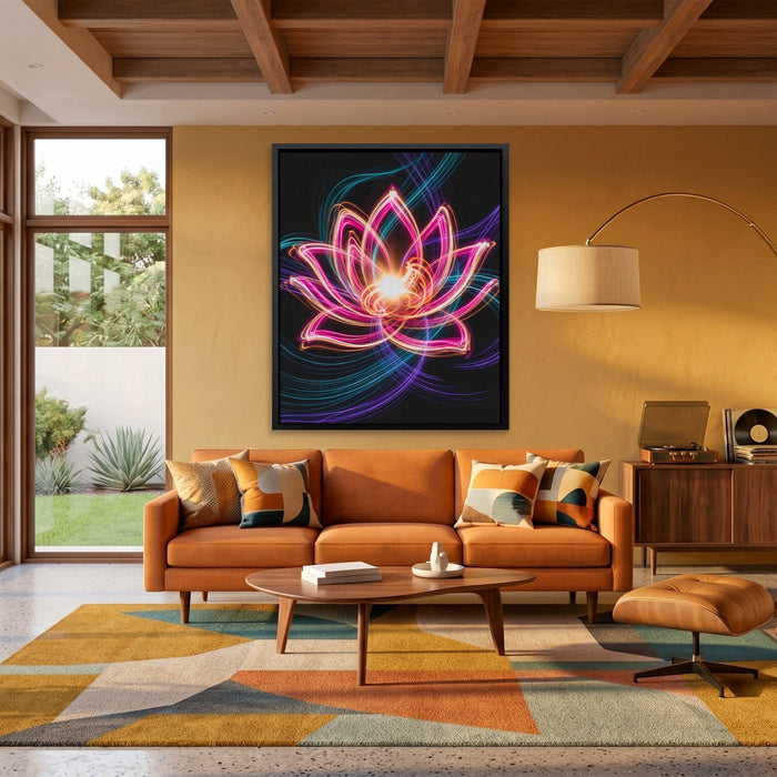 Pink Lotus Neon canvas wall art, room view