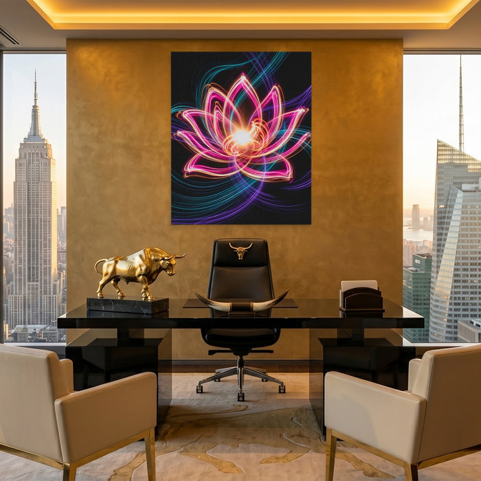 Pink Lotus Neon canvas wall art, room view
