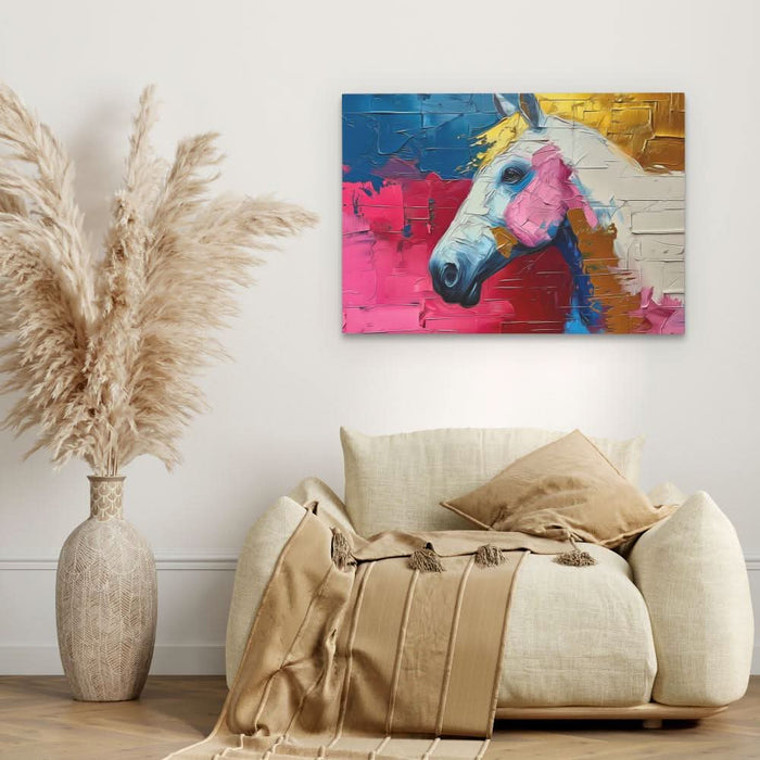 Pink Racing Horse - Modern Colorful Canvas Wall Art