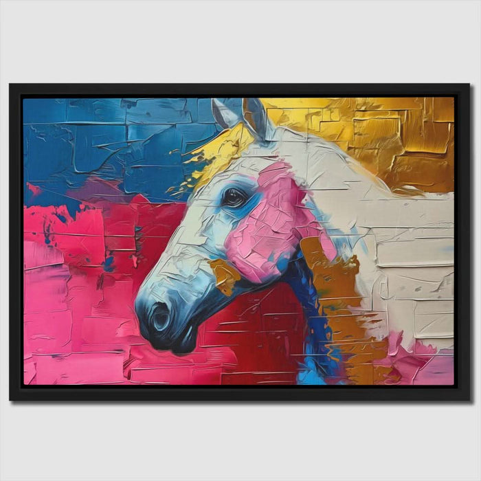 Pink Racing Horse - Horse Wall Art in Black Frame