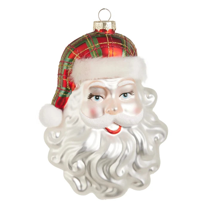 Plaid Santa Head Orn.