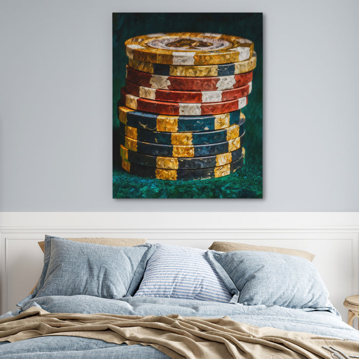Poker Chips Stacked canvas wall art, room view