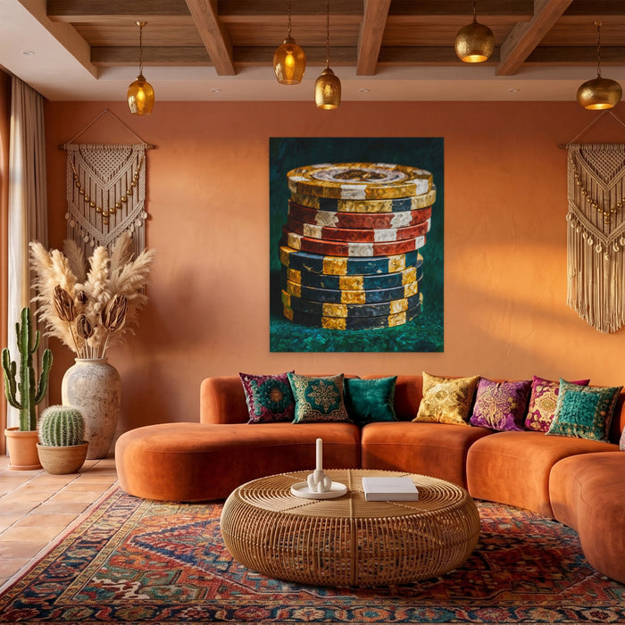 Poker Chips Stacked canvas wall art, room view