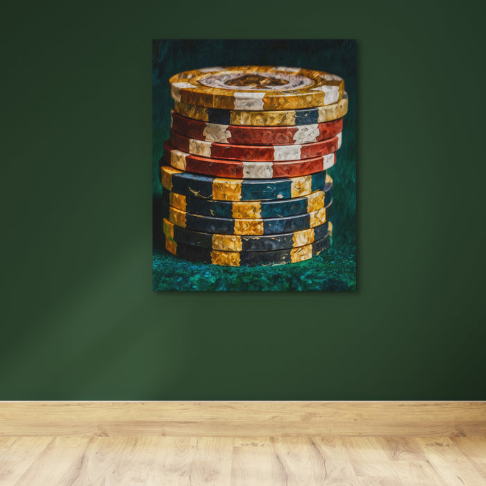 Poker Chips Stacked canvas wall art, room view