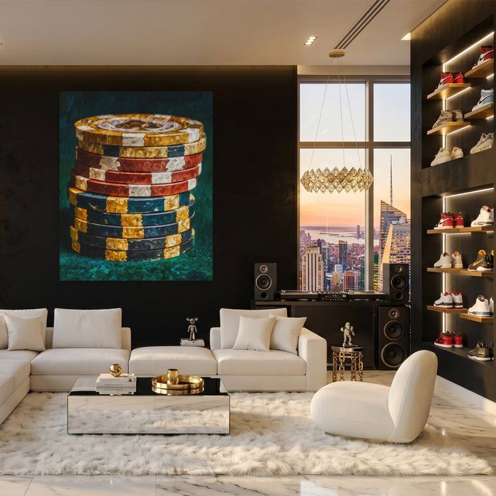 Poker Chips Stacked canvas wall art, room view