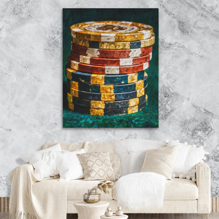 Poker Chips Stacked canvas wall art, room view