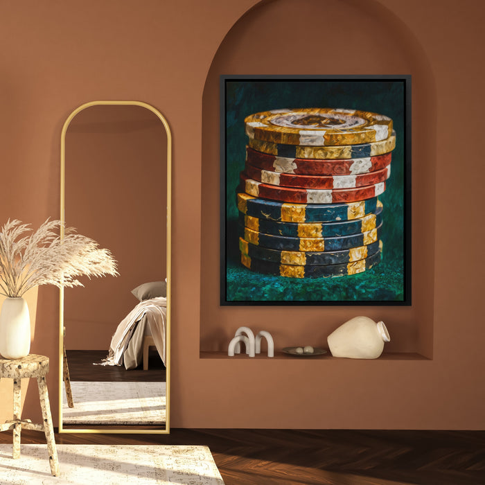 Poker Chips Stacked canvas wall art, room view