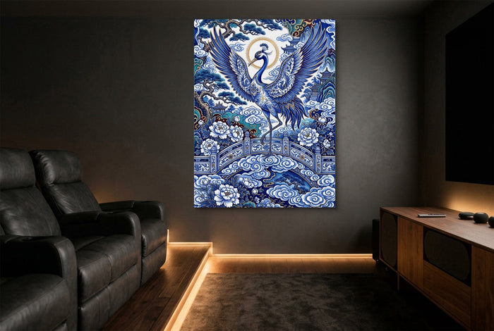 Porcelain Sky Crane - Luxury Wall Art
