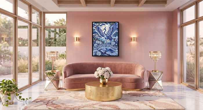 Porcelain Sky Crane - Luxury Wall Art