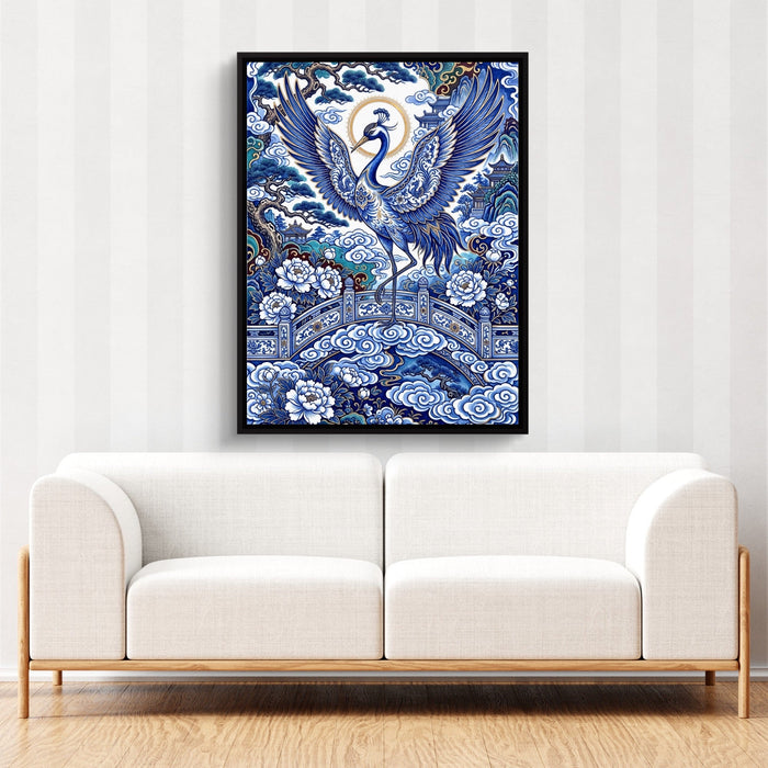 Porcelain Sky Crane - Luxury Wall Art