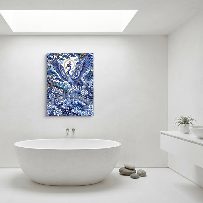 Porcelain Sky Crane - Luxury Wall Art