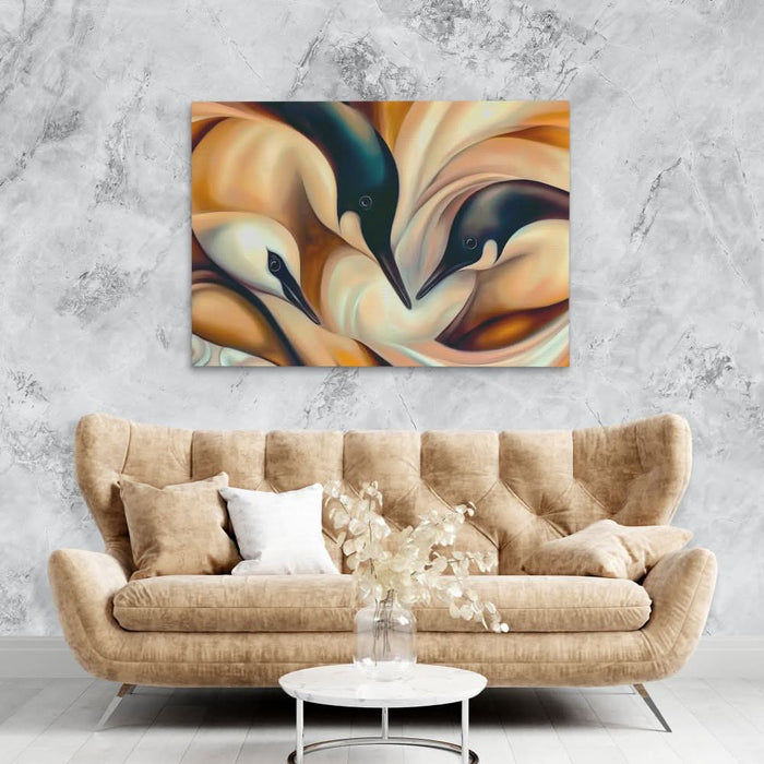Puddle of Penguins - Modern Beige Canvas Wall Art