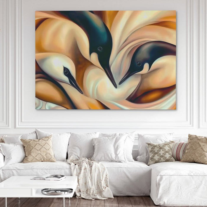 Puddle of Penguins - Bird Wall Art in Black Frame